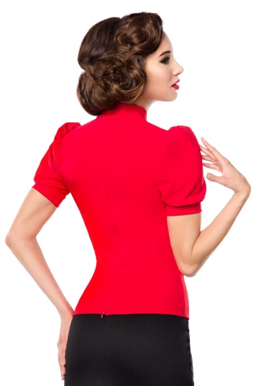 Retro keyhole top met pofmouwen in rood